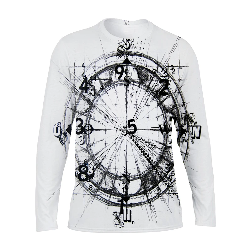

Long Sleeve T-Shirt Men's Rudder Compass 3D Printing Comfortable Retro Fashion Soft O-Neck Men's T-Shirt Long Sleeve
