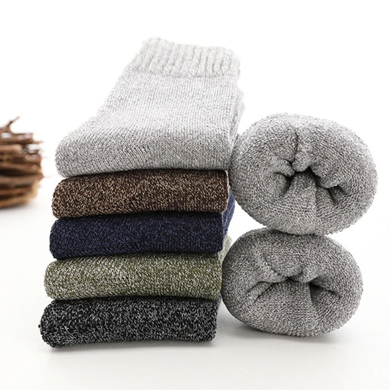 5 Pairs Thick Wool Socks Men's  Winter Sock Towel Keep Warm High Quality Cotton Christmas Gift Socks For Man Thermal Size 38-45