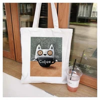 womens canvas bag cartoon cat printing shopping bags female large capacity shoulder tote bag eco reusable ladies handbags
