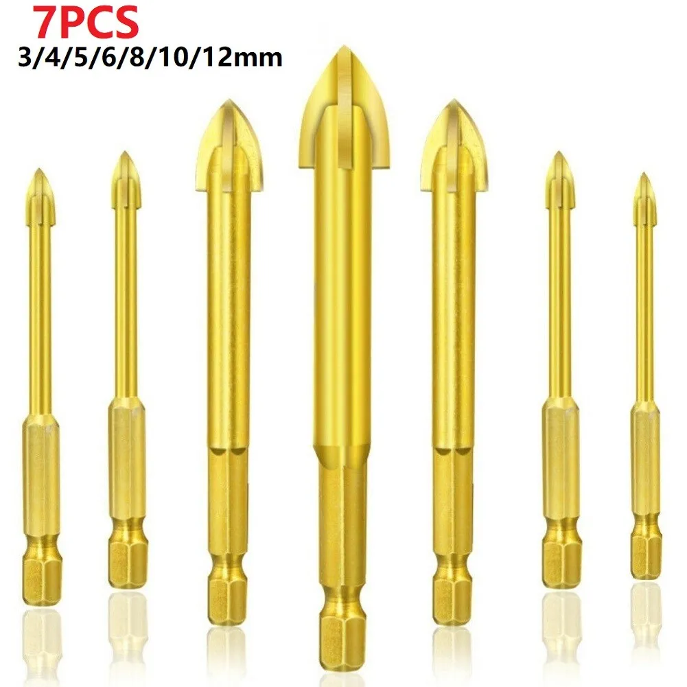 

7pcs Cross Brill Bit 3/4/5/6/8/10/12mm Cemented Carbide Drilling Bits Cutting Glass Tile Woodworking Polishing Electric Drill