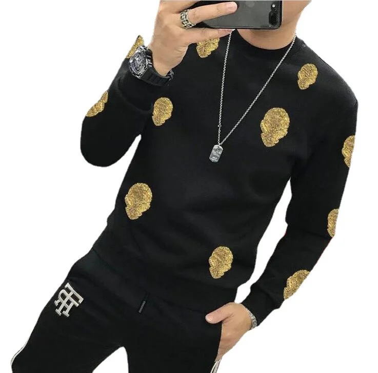 Зимние мужские толстовки с круглым вырезом Мужская толстовка со стразами