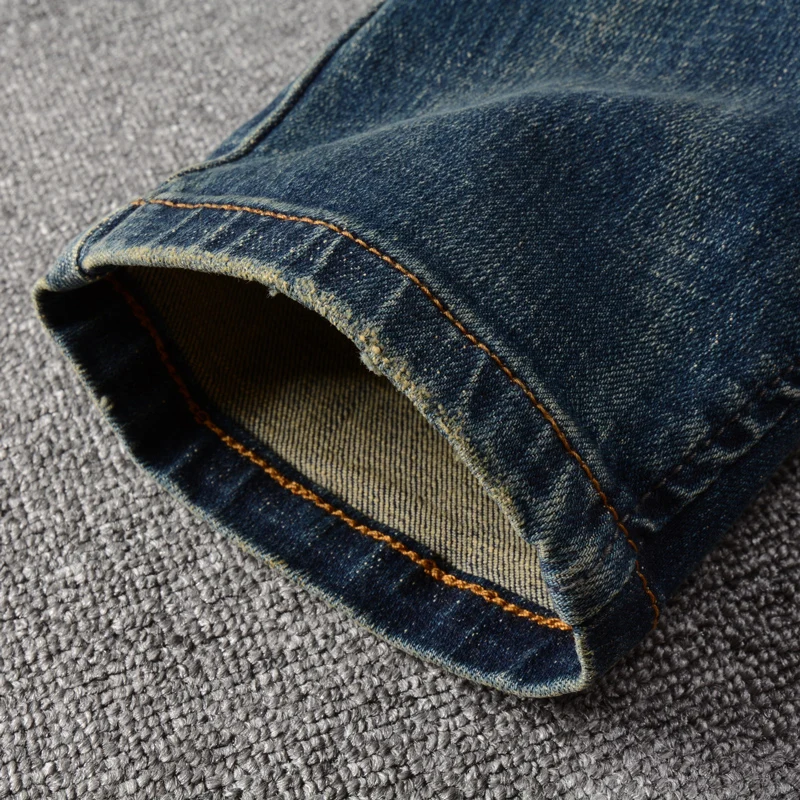 Fashion Designer Men Jeans High Quality Retro Blue Elastic Slim Fit Ripped Jeans Men Casual Trousers Vintage Denim Pants Hombre