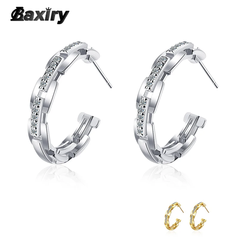

New Silver Color Stud Earrings For Women Original Designer Luxury Crystal Round Gold Huggie Earring 2022 Trend Fashion Jewelry