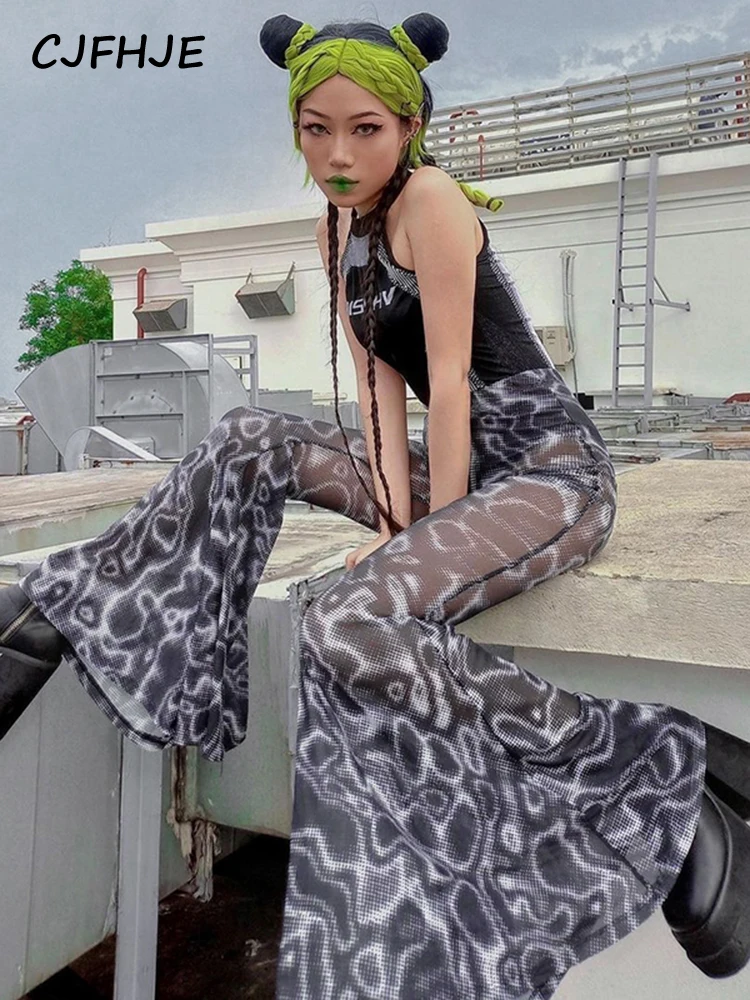 

CJFHJE Women Print Mesh See Through High Waist Bodycon Flare Pants Leggings 2022 Autumn Sexy Party Women Fashion Casual Y2K