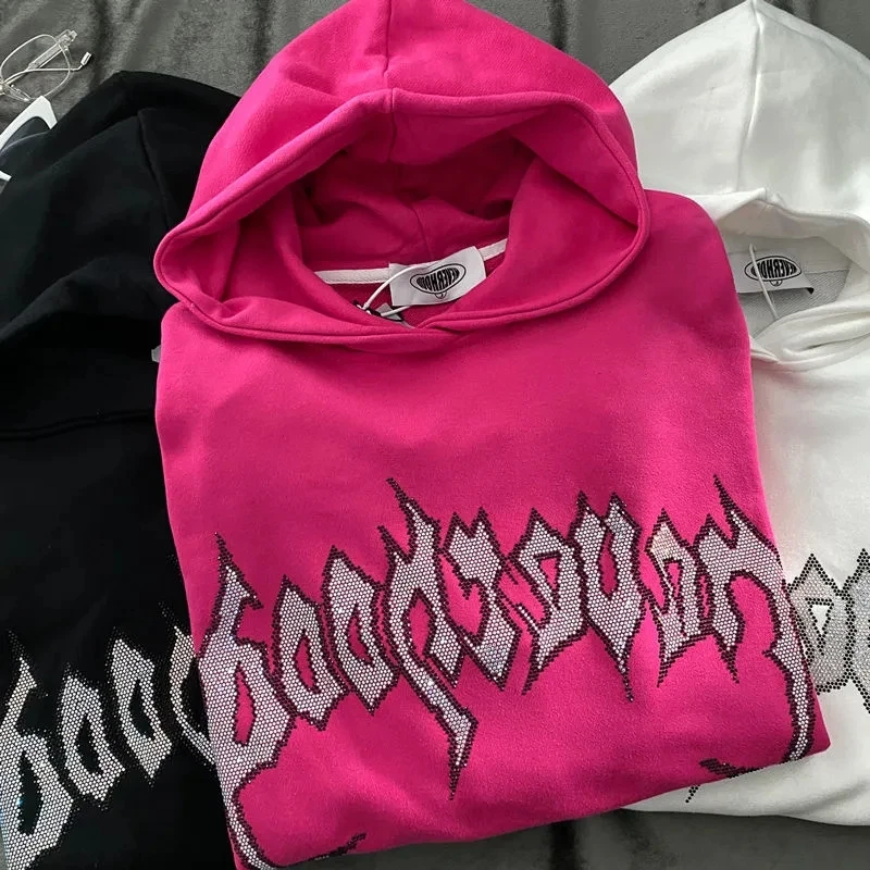 Худи Стразы Y2K в стиле ретро с надписью и графическим рисунком женские свитшоты