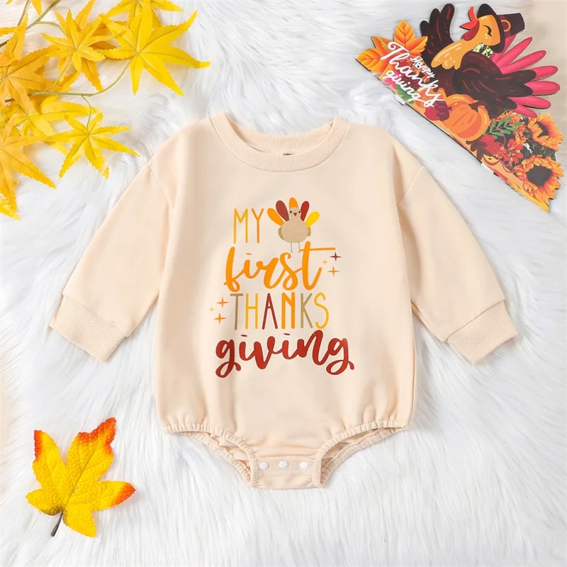 

Infant Baby Thanksgiving Day Clothes Newborn Baby Boy Girls Cartoon Letter Turkey Print O-Neck Long Sleeve Sweatshirt Jumpsuits