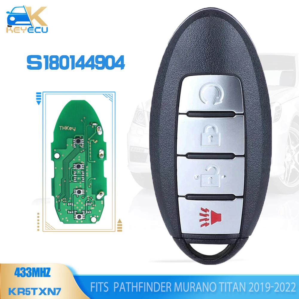 

KEYECU S180144904 KR5TXN7 for Pathfinder Murano Titan 2019 2020 2021 2022 Smart Remtoe Key 4 Button FSK 433MHz 4A