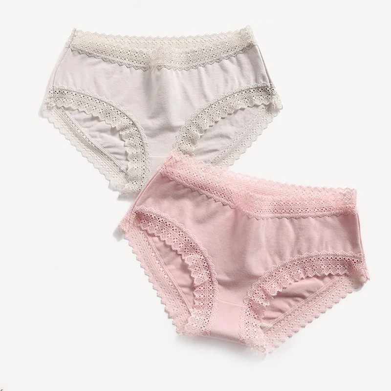 4Pcs/Lot Cotton Panties Women Sexy Lace Briefs Breathable Underwear Girls Panty Solid Lovely Womens Seamless Lingerie