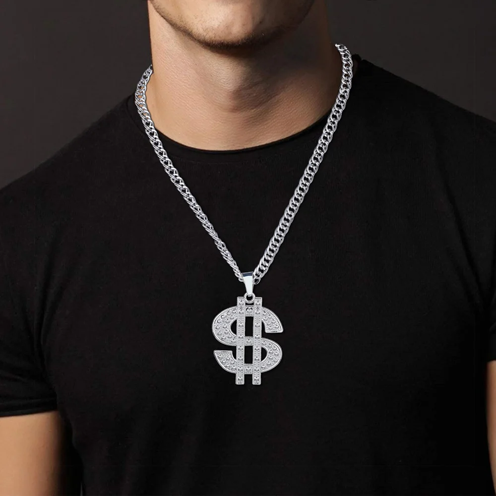 

Trend Silver Plated Hip Hop Rock Necklace Stainless Steel US Dollar Money Sign Pendant Necklace Men Women Kpop Jewellery Gifts