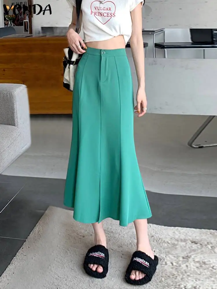 

Модная женская юбка-трапеция VONDA в стиле оверсайз Y2K, элегантная летняя юбка на пуговицах с завышенной талией и молнией, юбки с высокой талие...