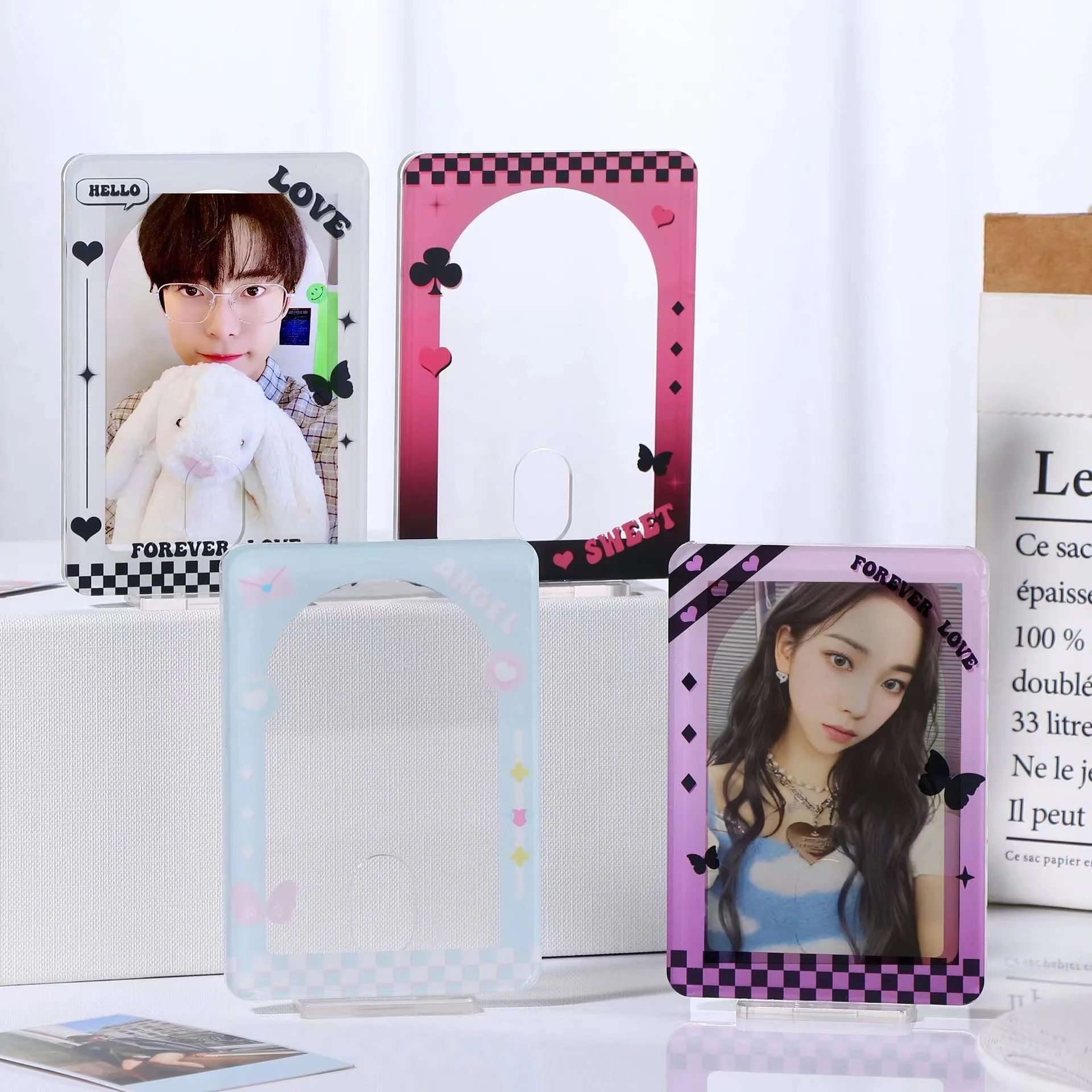 

3 inch photo card display stand Kpop Photocard Holder Kawaii creative desktop Postcards Protective Case Photo Sleeves Stationery
