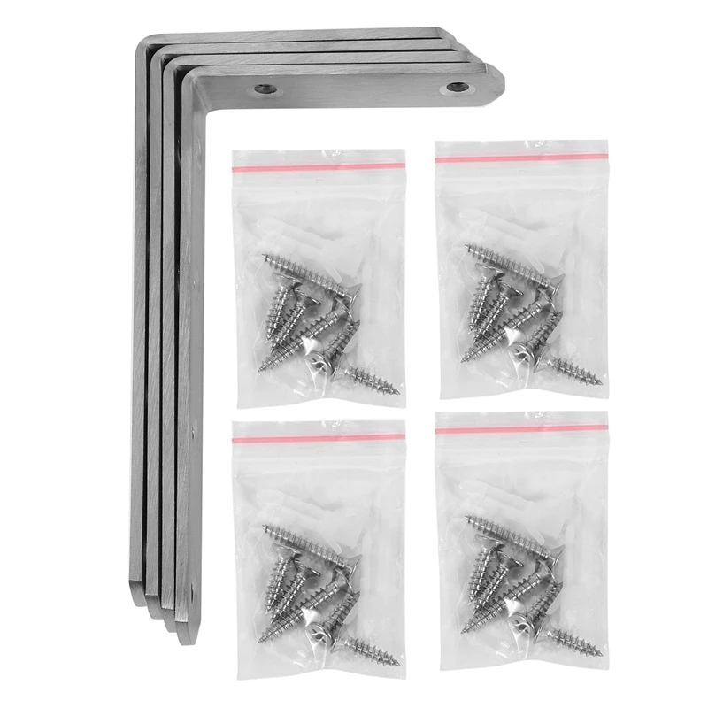 

Retail 4 Pcs Stainless Steel Heavy Duty "L" Corner Brace Joint Angle Bracket Shelf Bracket Wall Hanging With Screws 125Mmx75mm/5