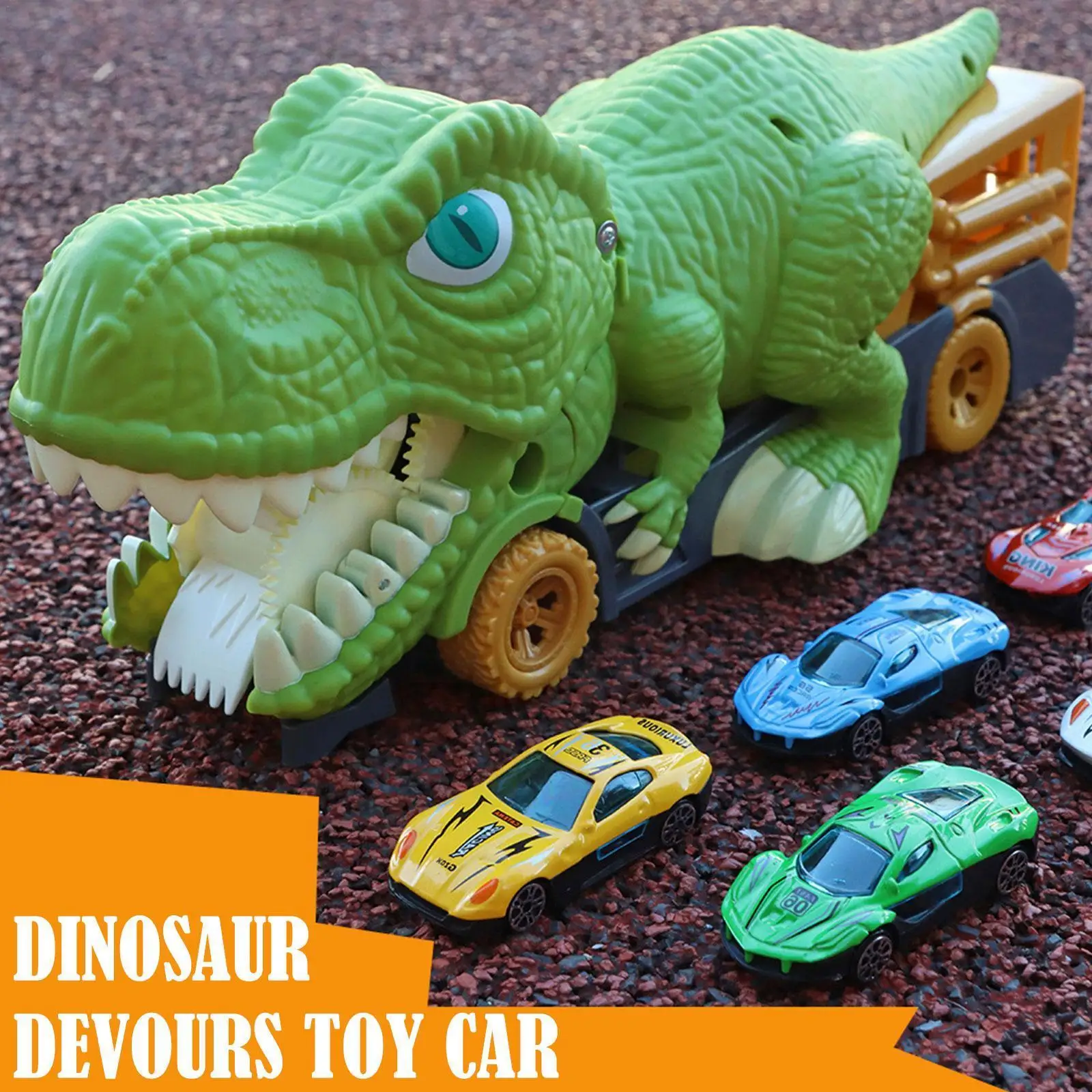 

Montessori Kid Gift Racing Track With Car Mat Large Dinosaur Devouring Play Vehicle Carrier Truck Toys For Children Gift U2T9