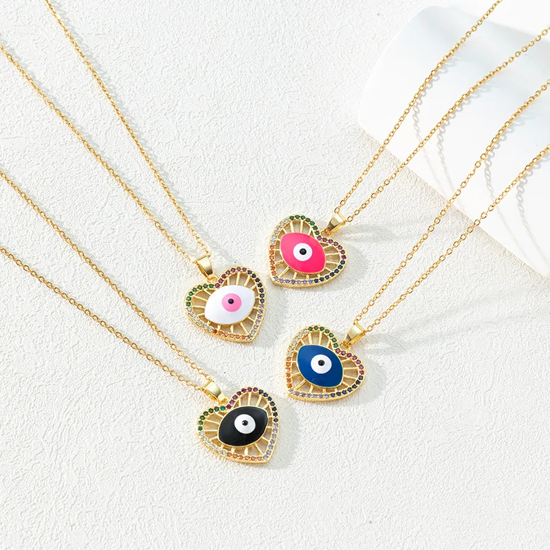 

New Dripping Oil Love Colored Zirconium Pendant Neck Chain Ins Turkish Devil's Eye Necklace
