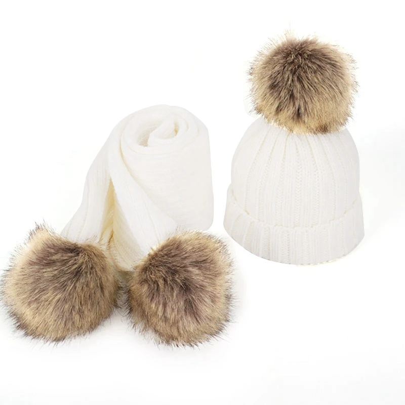 

Children's Single Hair Ball Woolen Hat And Scarf Set Unisex Thickened