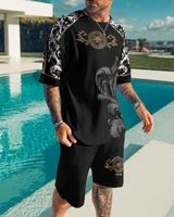 summer casual beach t shirt shorts 2 piece set oversized mens sports suits 3d print short sleeve tracksuit o neck men clothing