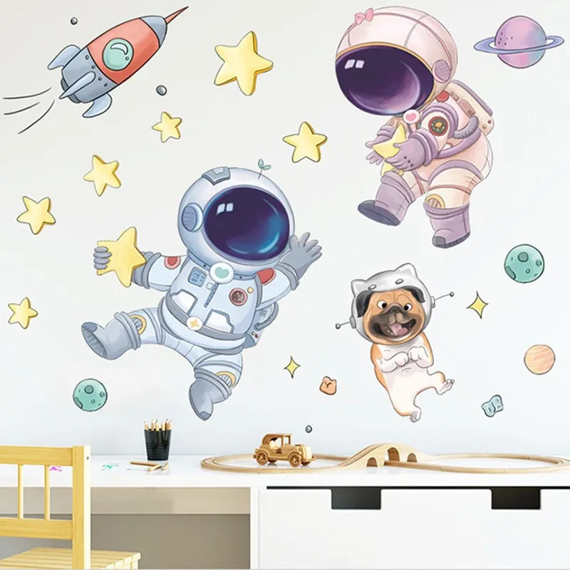 

Cartoon Starry Sky Travel Astronaut Wall Stickers Home Room Bedroom Living Room Decor Vinyl Interior Stickers For Kids Rooms