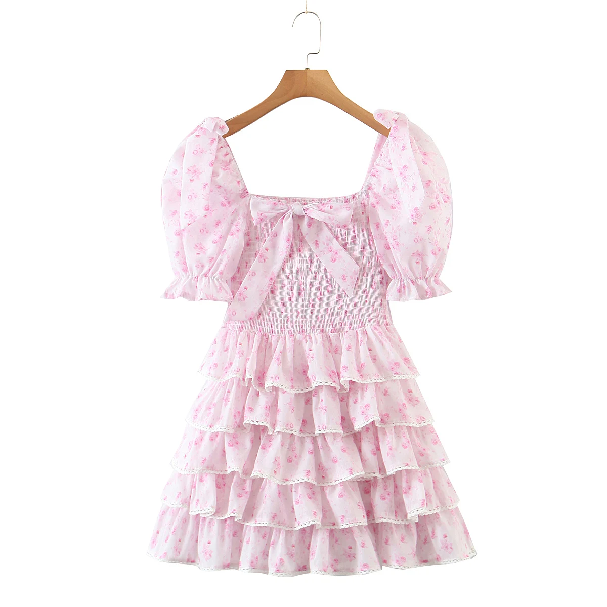 

Новинка Лето 2022, женское светильник-розовое платье JC · kфлип с принтом и рукавами-фонариками и оборками L6109