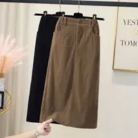 Autumn Winter Thickening Corduroy Skirt for Women 2022 New Elastic High Waist Slim Mid-Length Hip Covering A- Line Skirts Womens