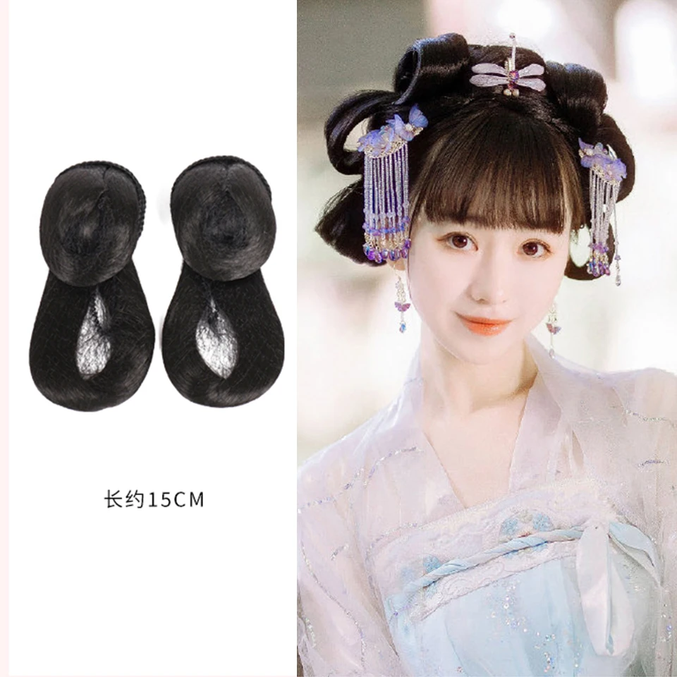 AOSI Synthetic Chinese Traditional Hanfu Wig Hair Bun Retro Black Chignon Fake Ancient Chinese Hair suit Bun Princess Cosplay images - 6