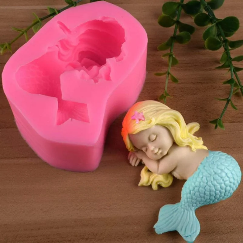 

Силиконовая форма для помадки в виде русалки, милая 3D форма для сна, для маленьких девочек, топпер для торта, украшение «сделай сам», инструм...