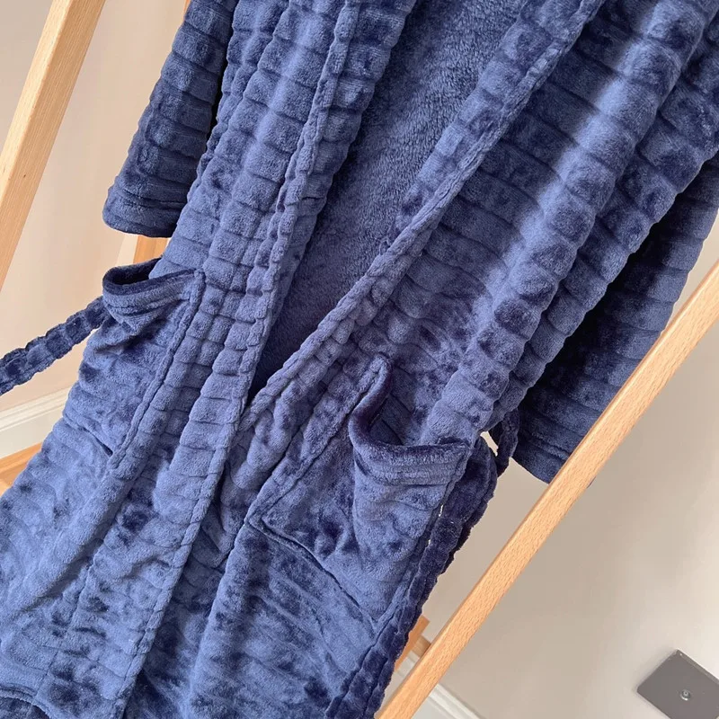 Winter Nightdress For Men Long Gown Flannel Warm Lace-up Robe