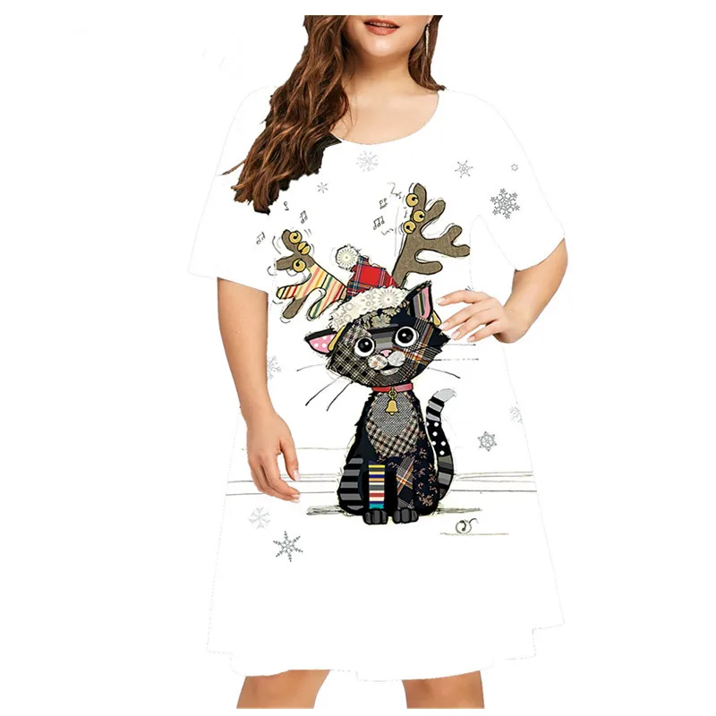 

Cute Cat Print Dress 2022 Summer New Casual Short Sleeve Ladies Mini Dress Street Fashion Women Clothing