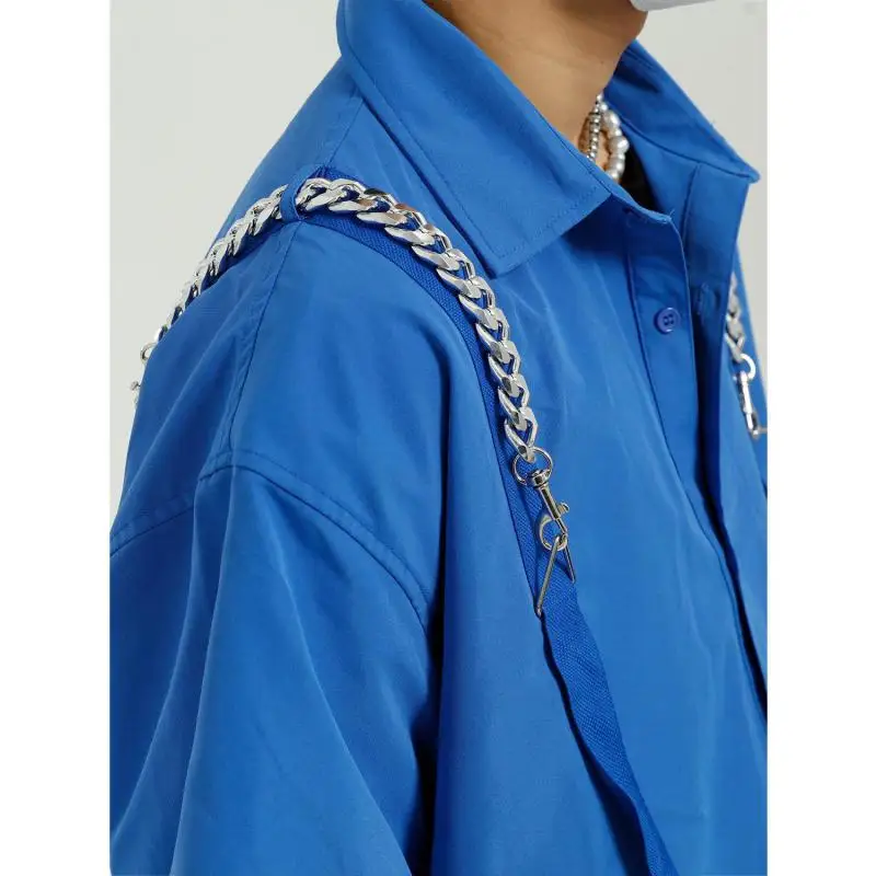 Стильная рубашка с цепочкой в гонконгском стиле однотонная мужская пятиконечным