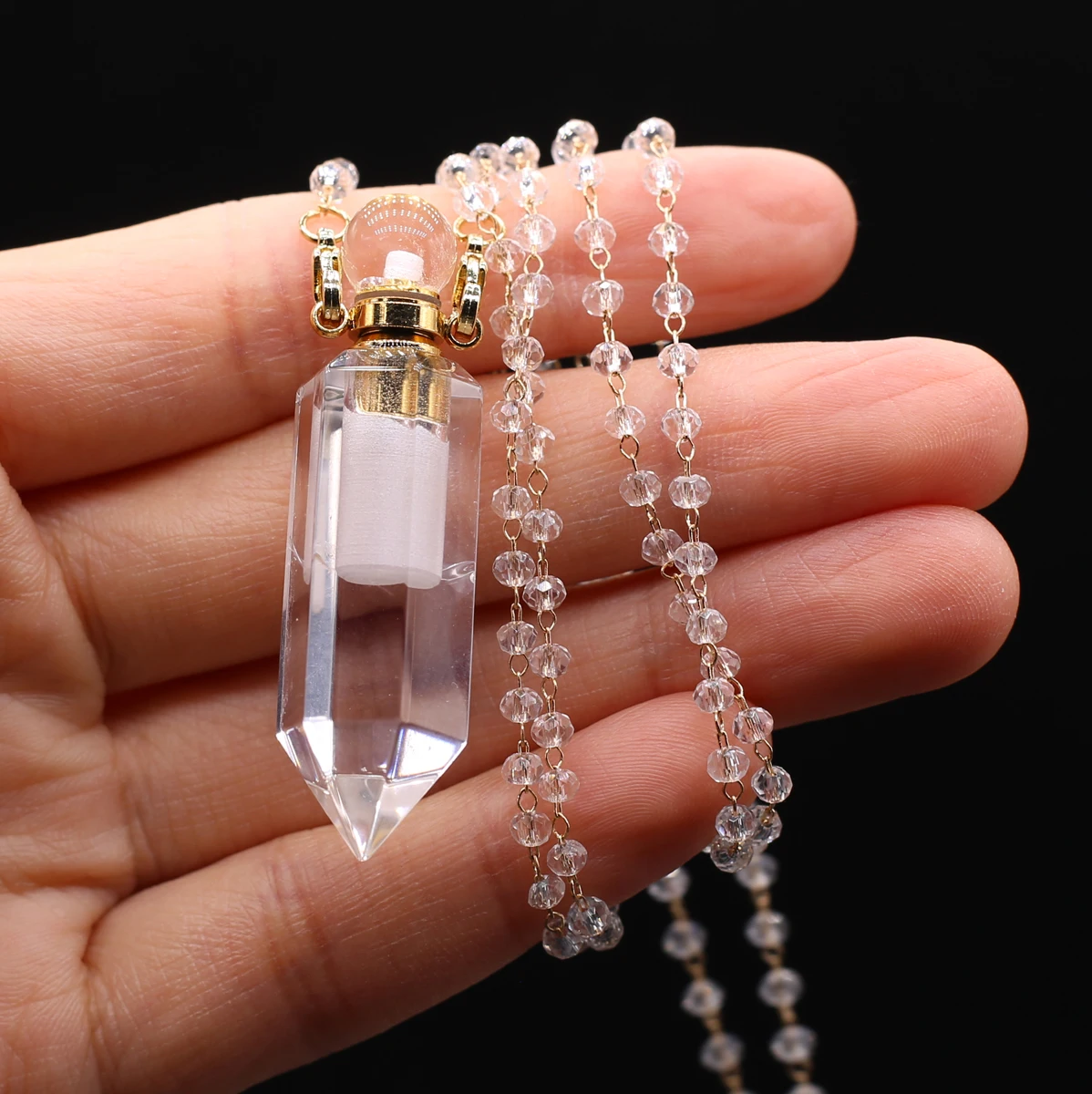 

Clear Quartz Natural Stone Gem Faceted Pyramid Perfume Bottle Diffuser Pendant Necklace MakingDIYJewelry Gift Party Decor14x48MM