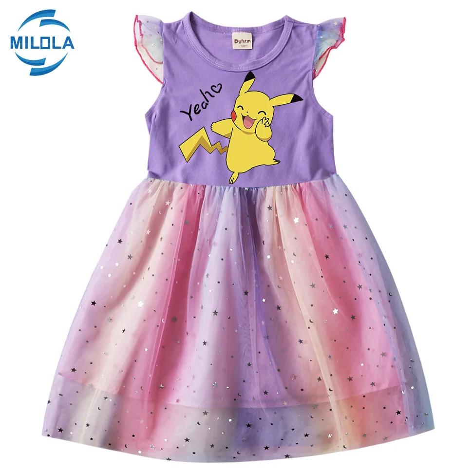 Платье для девочек с покемоном летнее платье рисунком Пикачу малышей детская