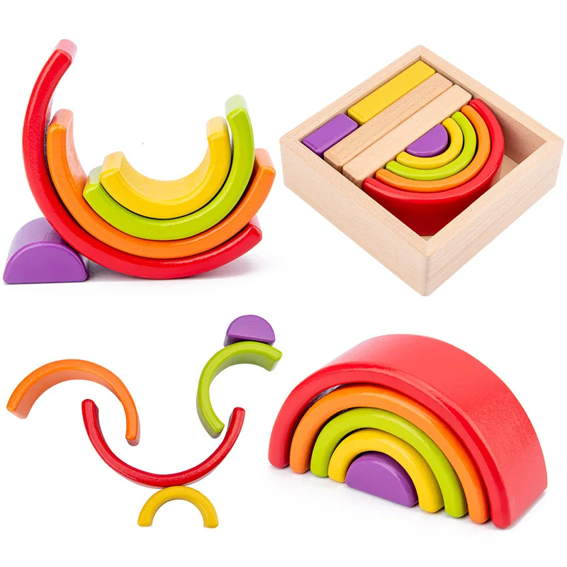

Building Blocks Wooden Toys Baby Balance Block Montessori Educational Natural Wood Toys