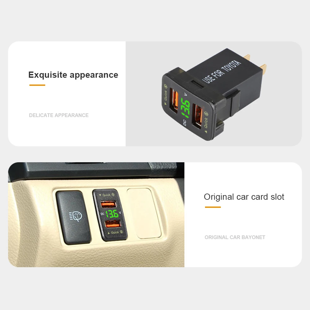 36W Car Charger Adapter Fast Charging 12V-24V Socket Dual USB Digital Voltmeter for Toyota Corolla Accessories | Автомобили и