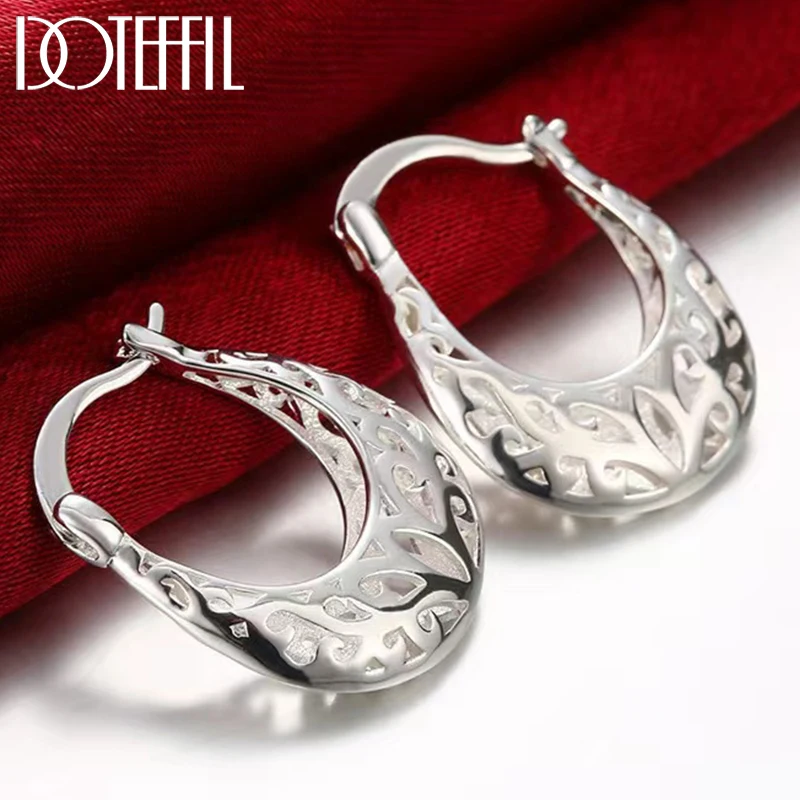 

DOTEFFIL 925 Sterling Silver Hollow Flower Hoop Earring Woman Party Gift Fashion Charm Wedding Engagement Jewelry