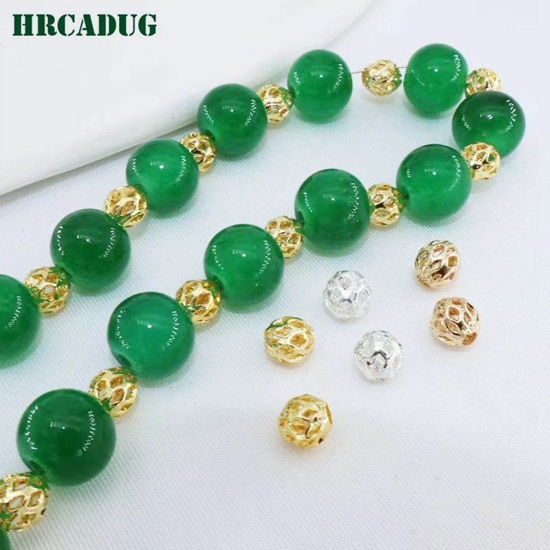 18K Gold Plated Hollow Mesh Loose Spacing Beads For DIY Bracelet Necklace Jewelry Accessories Findings Separate Bead Wholesale