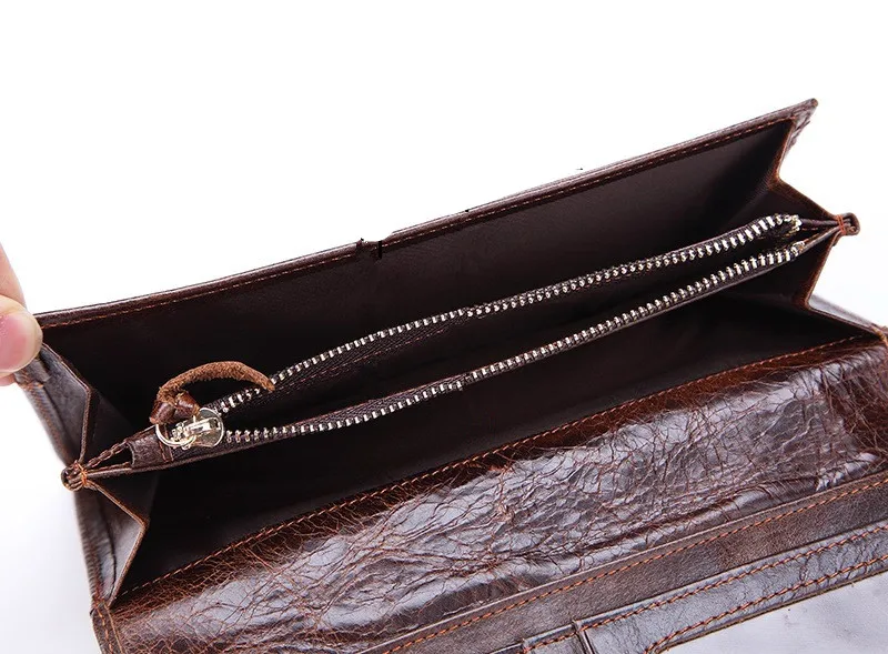 Fashion retro luxury natural genuine leather men's and women's universal multi-function long wallet Multiple card slots wallet