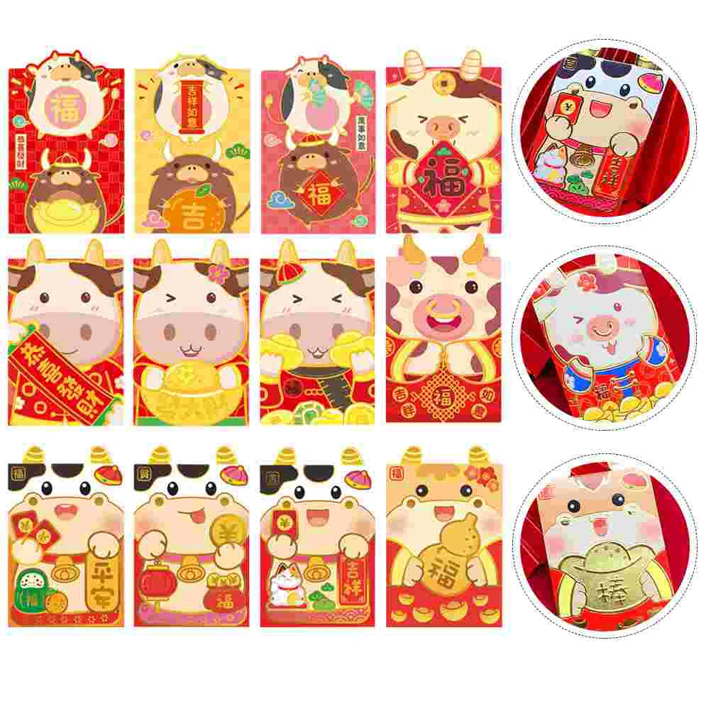 

36Pcs 2021 Red Envelope Spring Festival Hongbao Cartoon Cards (Random Style)