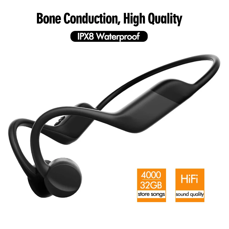 

Bone Conduction Headphones IPX8 Waterproof Buit-in 32GB Wireless Bluetooth-compatible Magnetic with Mic for Sports Diving Earbud