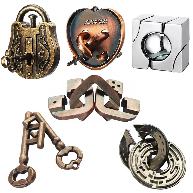 

Brain Teaser Metal Puzzle Hole Lock Disentanglement Toys Use Intelligence to Unlock Challenging Jigsaw Gifts for Adults Kids