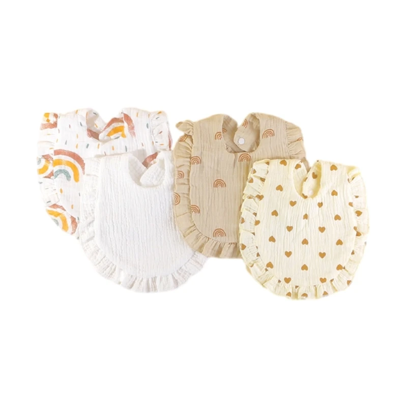 

4-Piece/Set Crepe Cotton Infant Bibs Mouth Wipes Multi-use Button Printed Bibs