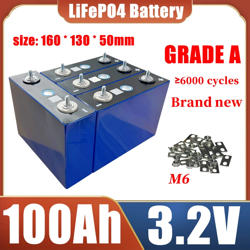 Фото Аккумулятор LiFePO4 3.2В 100Ач 105Ач, новый, класс А, для автофургонов, электроинструментов, солнечных батарей, перезаряжаемый, для самостоятельной сборки 12В 24В 48В, без пошлин. №1
