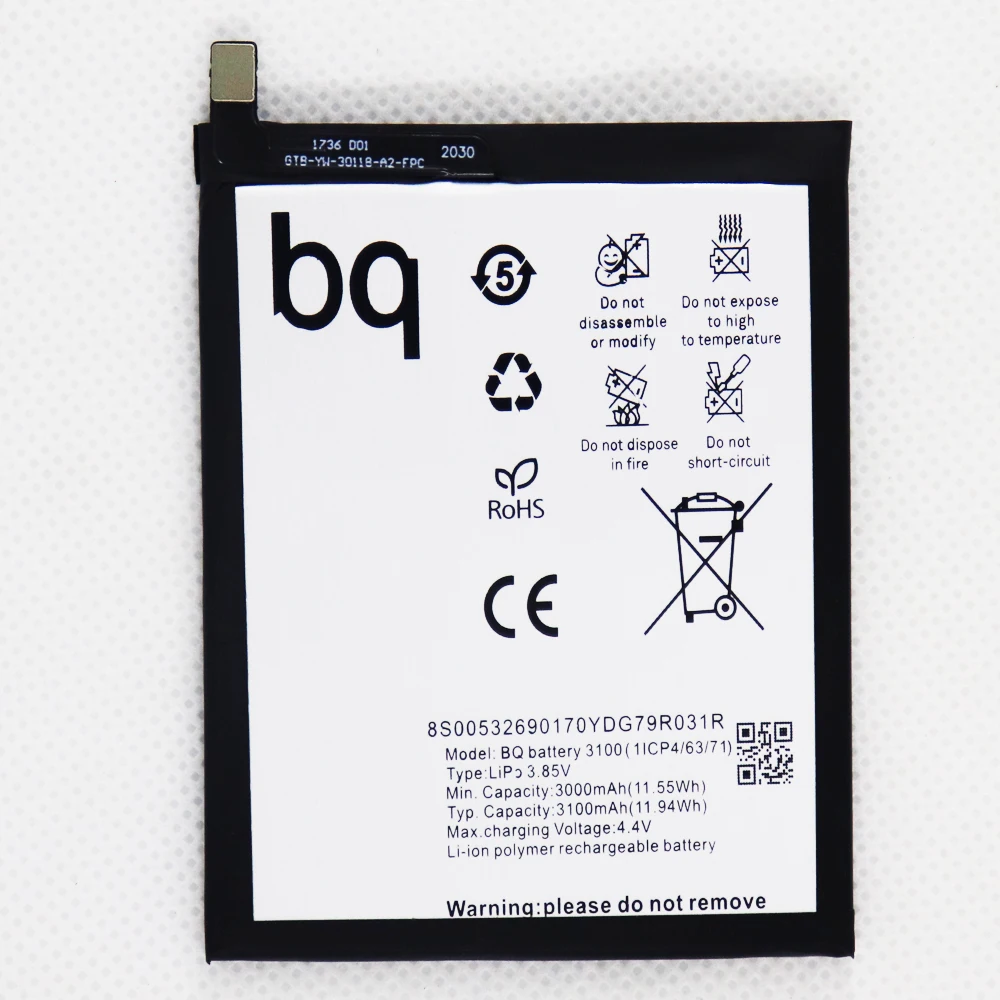 

3100mAh 11.94Wh 3100 Phone Replacement Battery For BQ Aquaris V For BQ 3100 Batteries