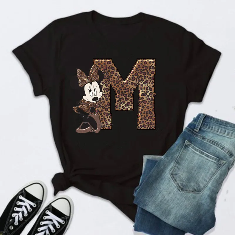 Женская комбинированная Футболка с принтом имени и букв коротким рукавом Минни