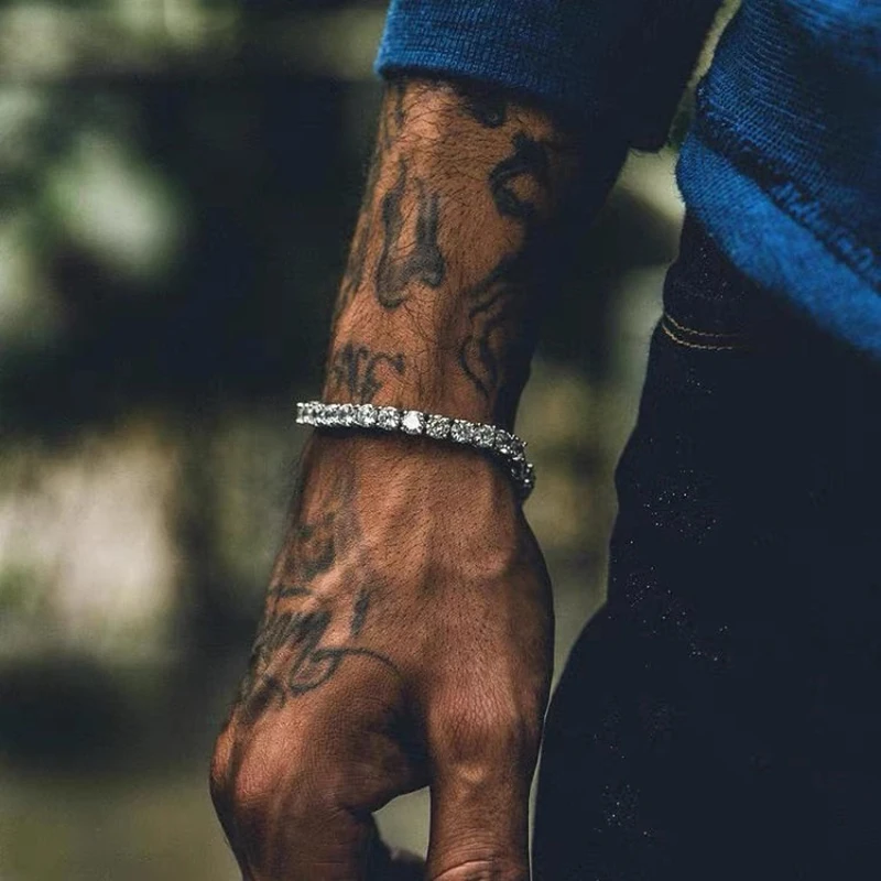 

New Hip Hop Rap Single Row Zircon Bracelets For Men Women Fashion Jewelry Crystal Valentine's Day Gift Couple Chain Friends 5MM