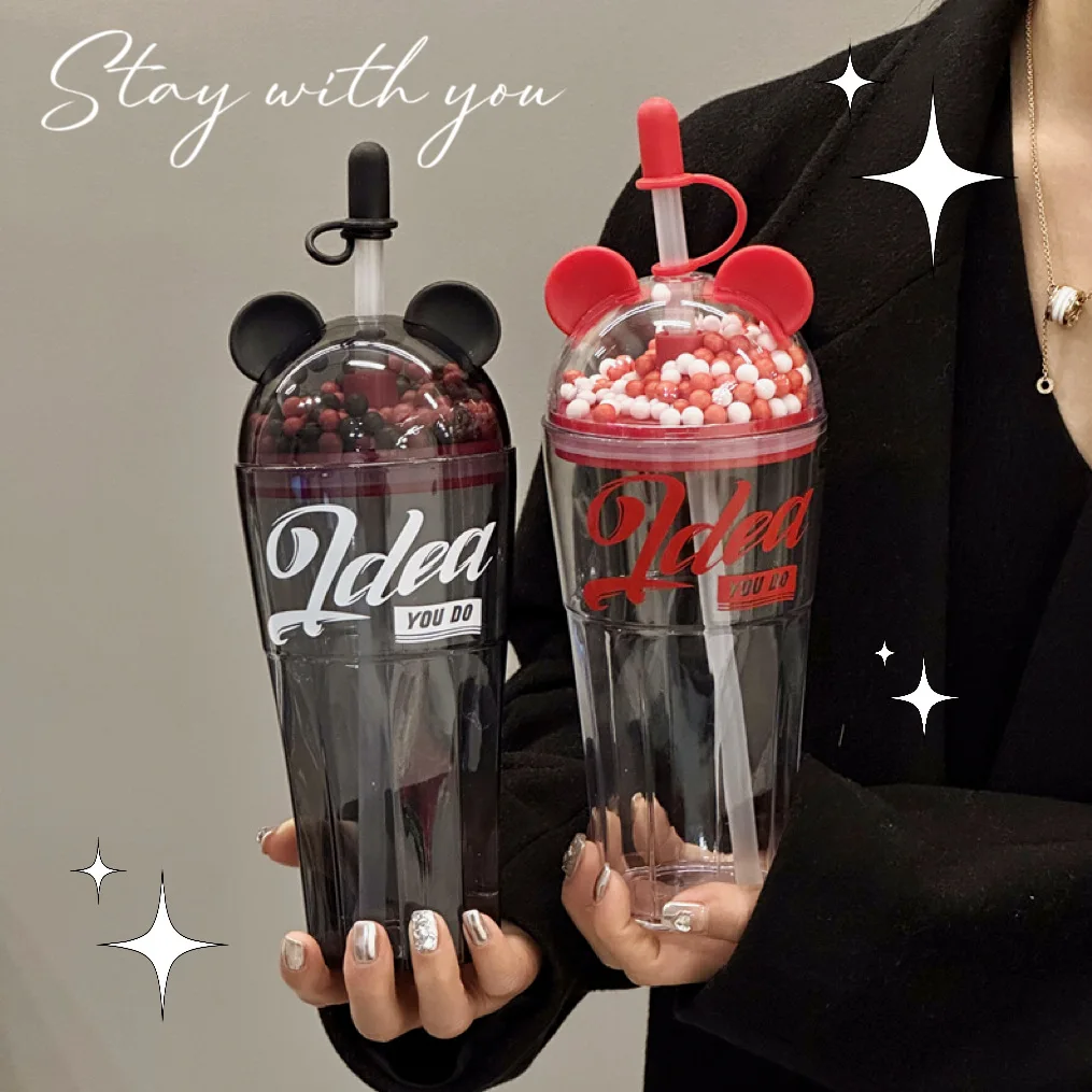 750ml Novelty Plastic Water Bottle with Straws Trend Fashion Boys Kids Girls Plastic Dating Office Cute Kawaii  Botella