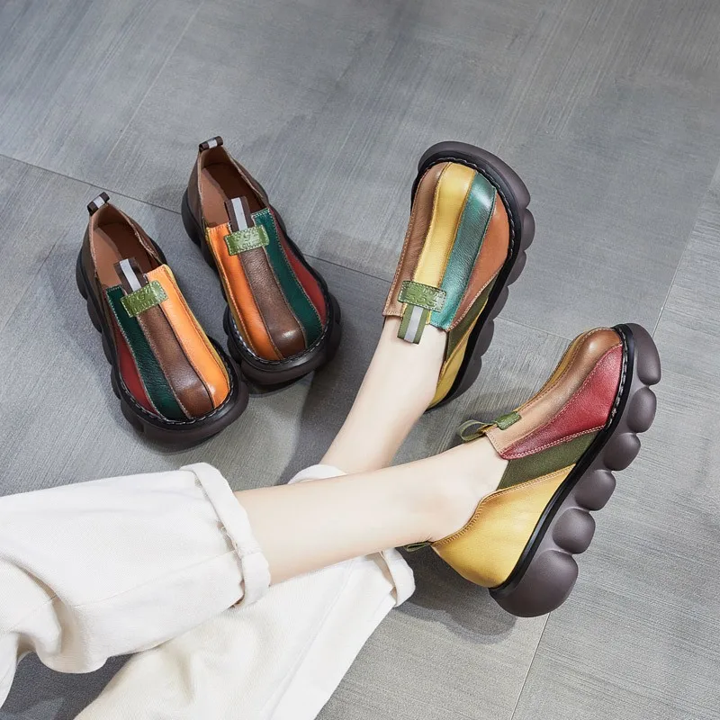 

Mixed Colors Women's Shoes Platform Female Moccasin Slip-on Flats Clogs Genuine Leather Retro Slip On Dress New Summer Rome Med