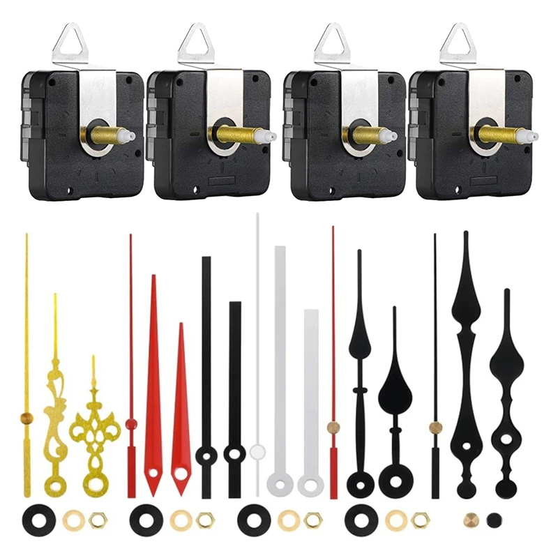 

4Pcs Long Shaft Quartz Clock Movement Mechanism Motor Kit With 6 Pair Different Hands DIY Clock Repair Parts Replacement