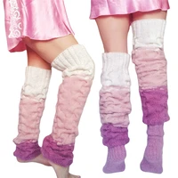 women fashion patchwork knitted leg warmers thigh high preppy style ribbed leg warmers soft warm long socks
