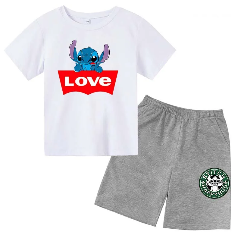 

2022 Summer Fashion Casual Boys O Neck Short Sleeve T-Shirt + Pants Suit 4-14T Cotton Loose Kawaii Charming Girls Clothes