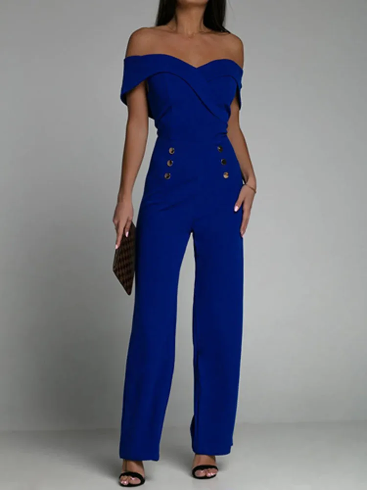 

Женский офисный комбинезон без бретелек, элегантный пикантный комбинезон с открытыми плечами и драпировкой вечерние праздничный комбинез...