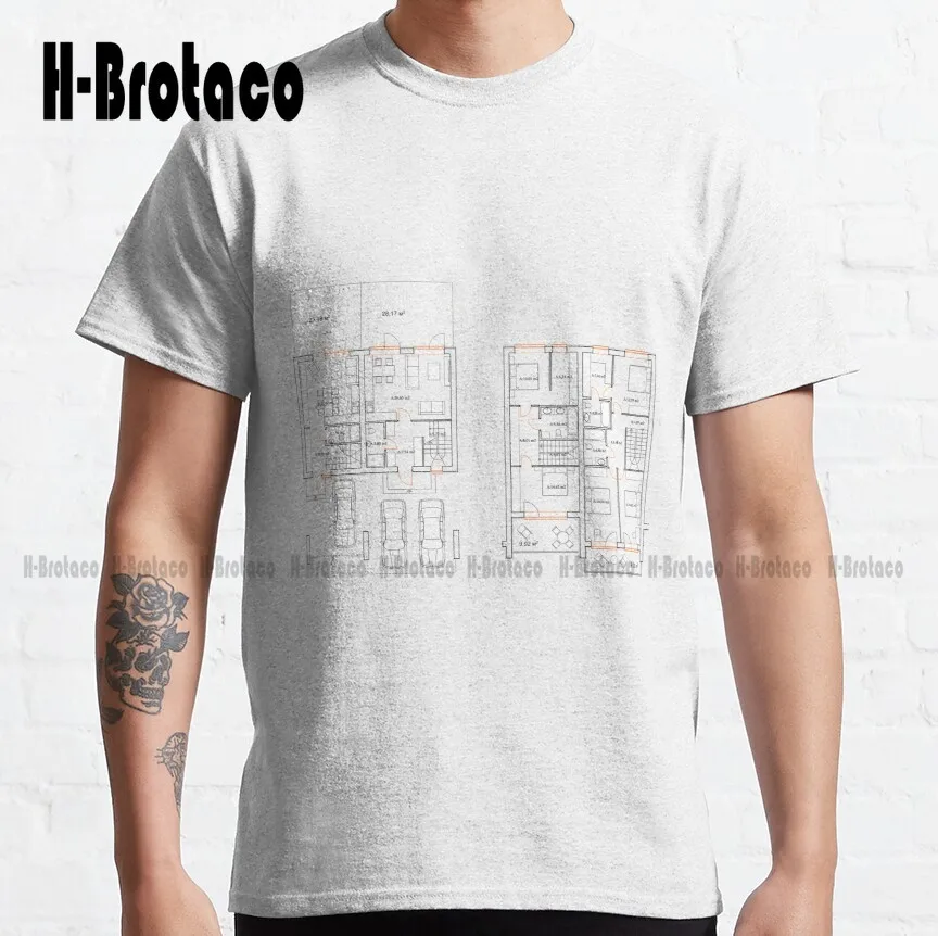

Детальная архитектурная сборка на полу частного дома, планировка квартиры, схема. Классическая футболка, векторная иллюстрация, стиль унис...